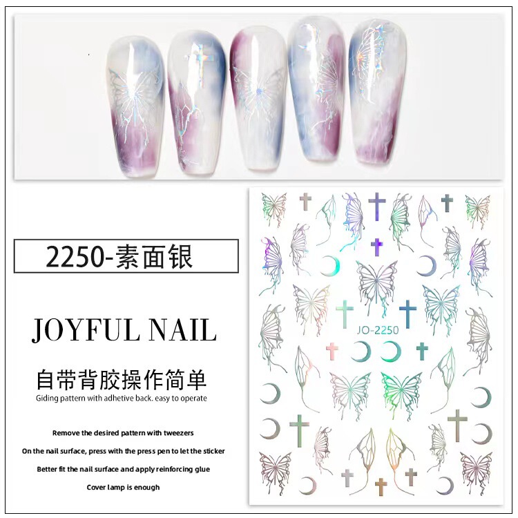 Nail Art Liquid Butterfly Stickers Hand-Painted Mirror Snake Silver Hollow Black and White Embossed Nail Decorations Trendy