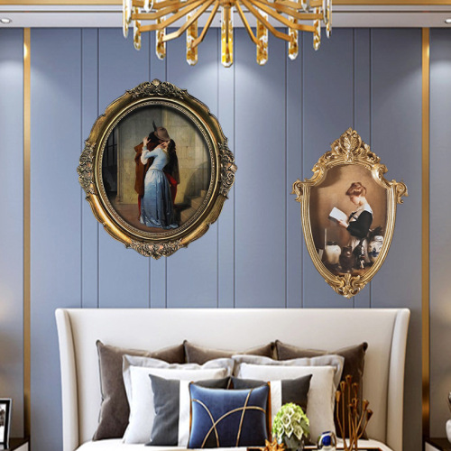 Directly supplied European-style carved frame, retro distressed gold frame makeup mirror, decorative wall hanging wall photography props