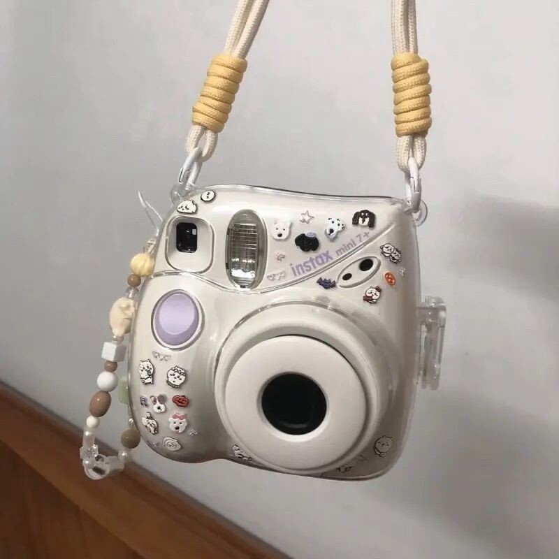 [Mini7+ Transparent Case] Instax Crystal Case Polaroid Hard Shell Camera Protective Case Case Chain Trendy
