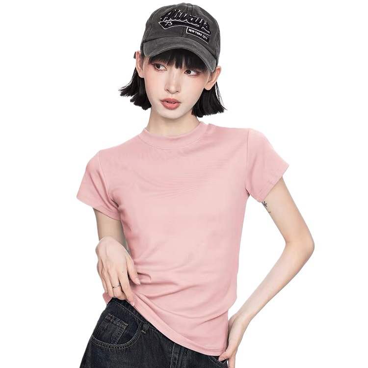 iiiamX yellow crew neck straight-shoulder short-sleeve t-shirt for women summer slim fit hot girl waist-cinch inner top 2025 new arrival