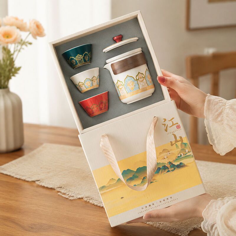 Ancient-Style Gift Box Portable Travel Tea Set with One Pot and Three Cups, Storage Bag, Outdoor Ceramic Teapot Gift Ancient-Style Gift Box Portable Travel Tea Set with One Pot and Three Cups, Storage Bag, Outdoor Ceramic Teapot Gift