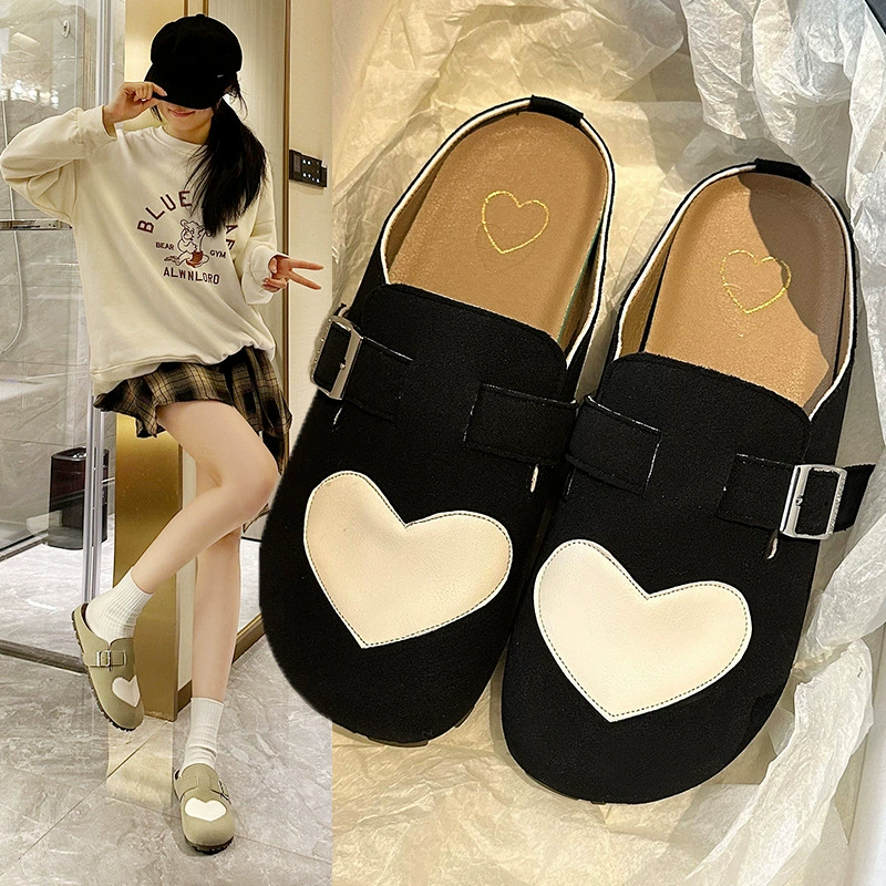 Любящая пара Баотоу половина тапочек женщины 2025 новая повседневная обувь хорошая половина тапочек плоские ленивые тапочки