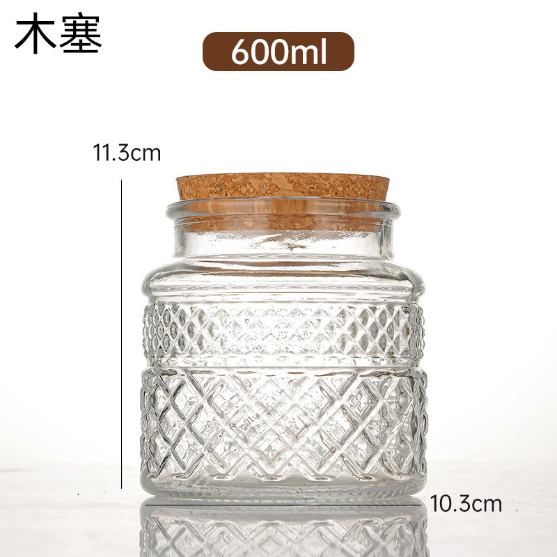 竹盖杂粮零食收纳罐透明玻璃密封茶叶罐批发复古海棠花浮雕糖果罐|undefined