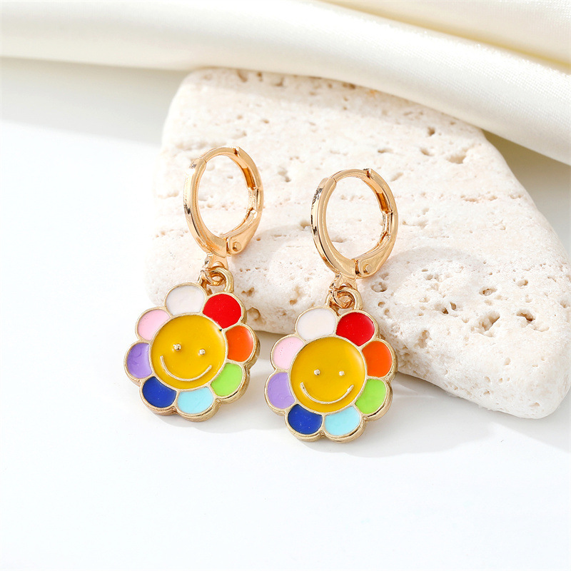 CrossBorder Sold Jewelry Korean Sweet Colorful Drop Oil Rainbow Earrings Cute Candy Color Love Heart SUNFLOWER Ear Ringpicture3