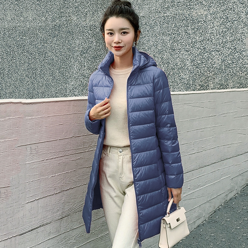 Off-Season Lightweight down Jacket for Women, Mid-Length, 2026 Winter New Style, Detachable Hood, Slim Fit, Hooded, Plus Size, White Duck down Coat