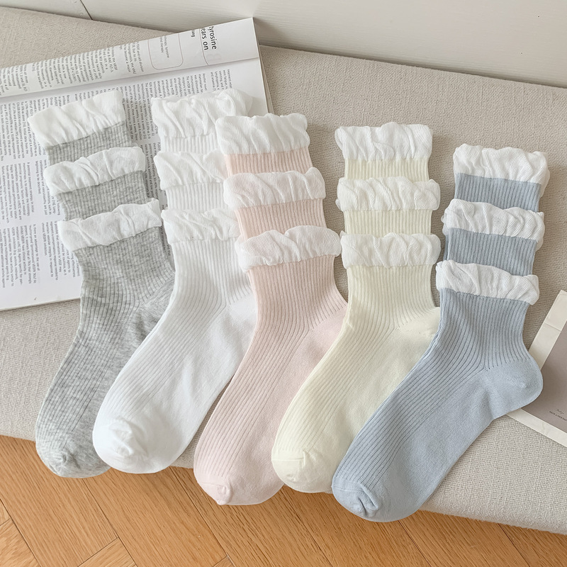 Women's Summer Thin Double-Layer Ruched Sweet Candy-Colored Long Socks Lolita Mid-Calf Ruffled Socks Women's Summer Thin Double-Layer Ruched Sweet Candy-Colored Long Socks Lolita Mid-Calf Ruffled Socks