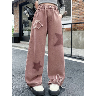 Q 33852 Girls fleece star jeans Ůͯ�ӽq�N��ţ��ѝ�羳��