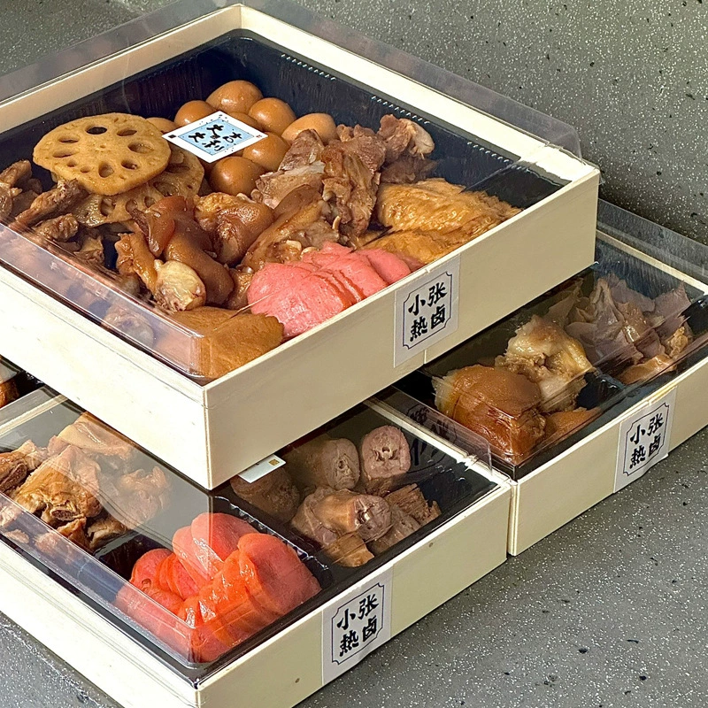 Упаковочная коробка для маринованных приготовленных продуктов, маринованные овощи, барбекю в стиле кемпинга, упаковка на вынос, деревянная коробка для утиных товаров, упаковочная коробка на вынос, одноразовая