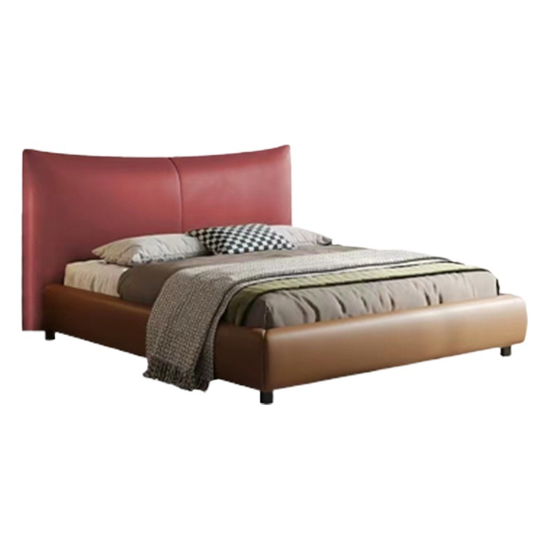 Cama matrimonial de cuero genuino estilo nórdico con respaldo suave, tapizada en cuero Nappa de primera calidad Chanel, cama grande para dormitorio principal, cama de boda, personalización transfronteriza. image 1