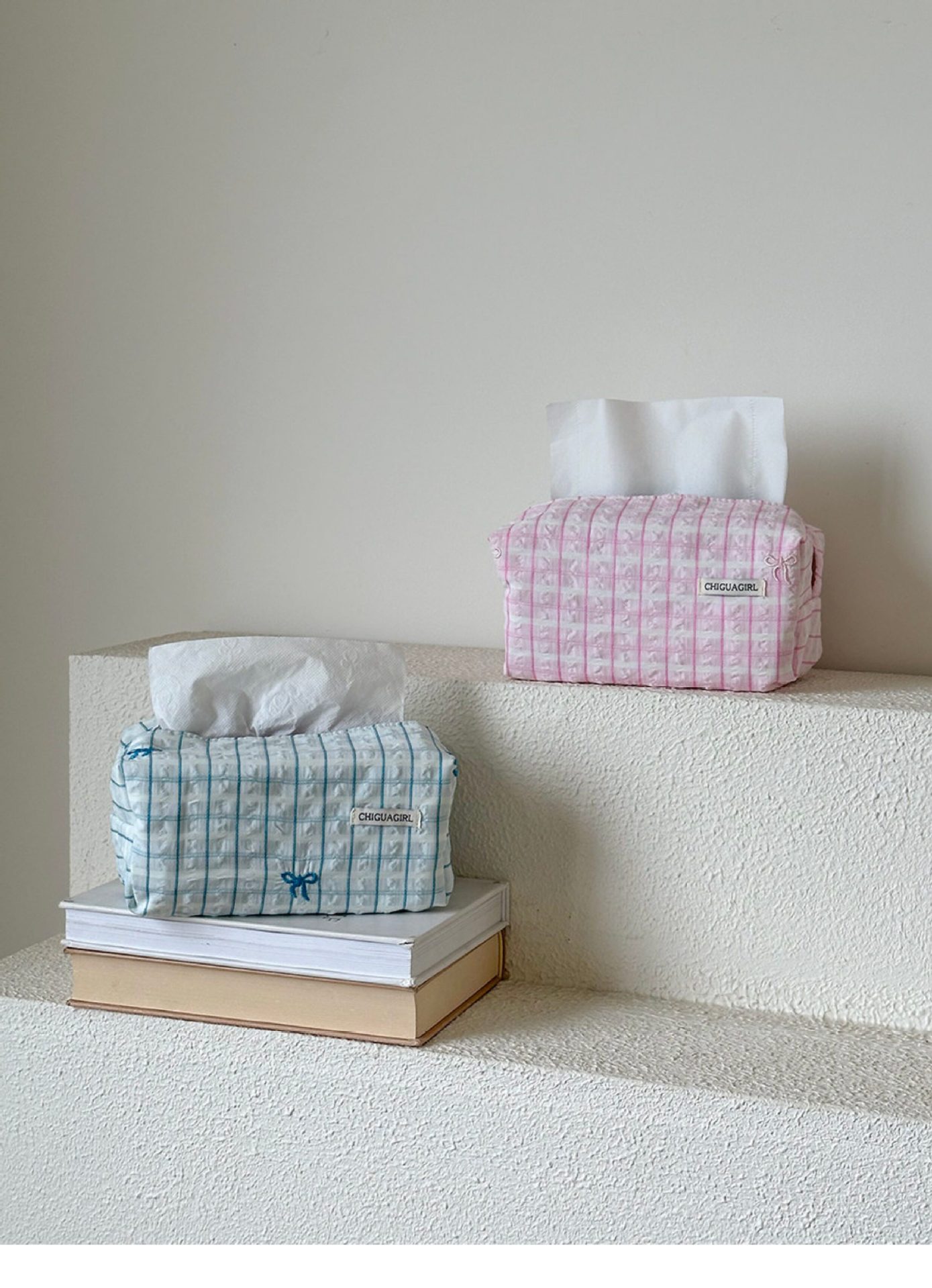 Nordic-style polka dot tissue box, fabric rectangular countertop home storage box, Korean-style ins tissue box decoration