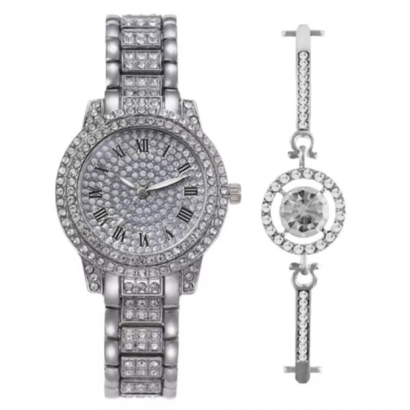 Casual Bracelet and Quartz Watch Set, Fashion Jewelry, Multiple Colors, 23.5 cm