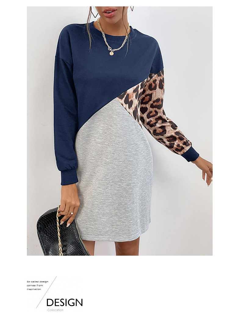 Contrast Color Stitching Leopard Round Neck T-Shirt Dress NSDMB104823