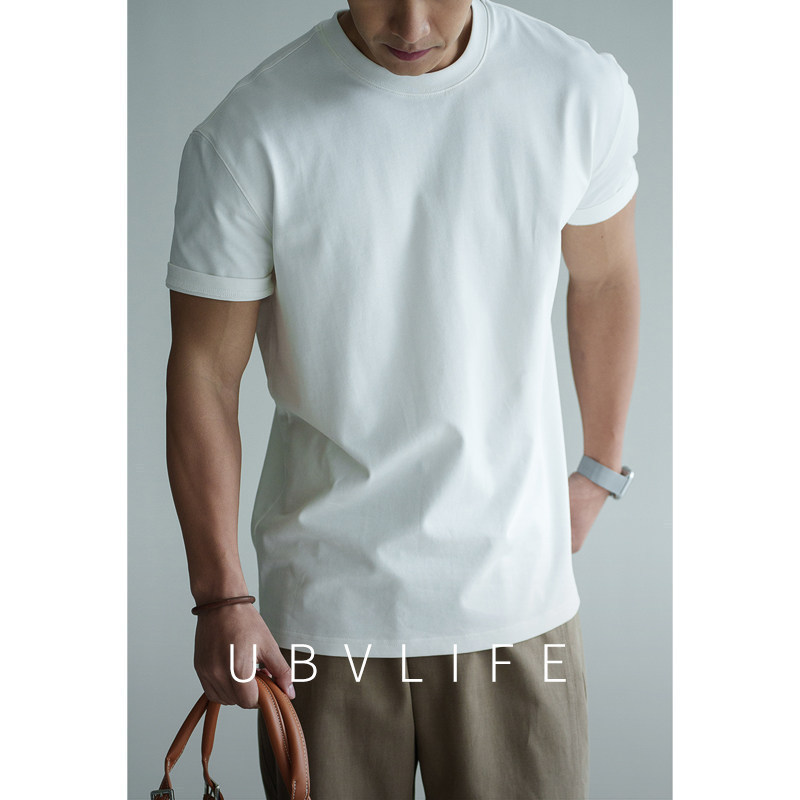 American-Style Heavyweight 300g Drop-Shoulder Sleeve Round-Neck Casual Short-Sleeve T-Shirt for Men, 2026 Summer Moisture-Wicking Breathable Base Shirt