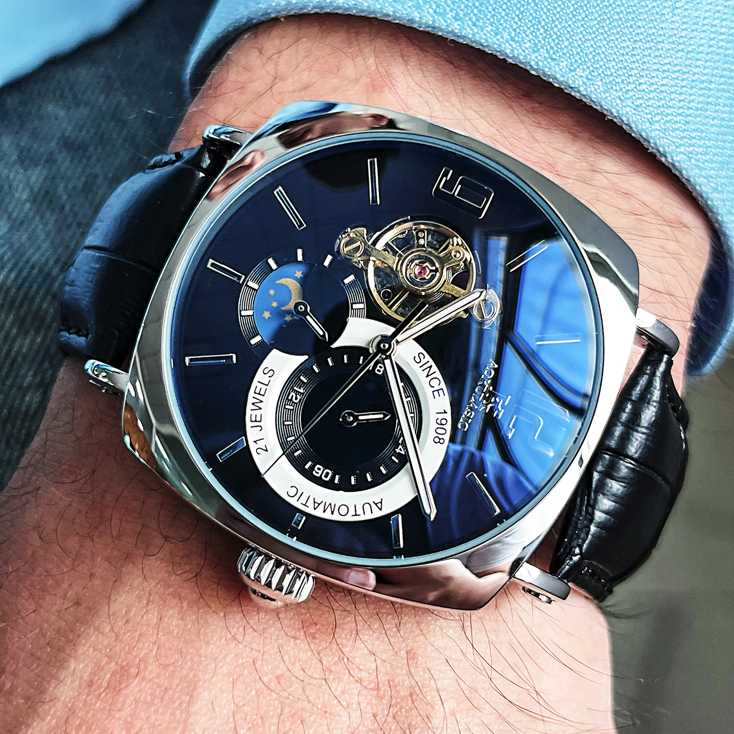 Men's Automatic Mechanical Watch Stylish Square Wristwatch_voghion.com