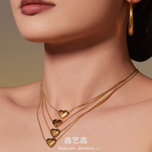 不锈钢26字母爱心吊坠锁骨项链欧美热销款时尚轻奢饰品镀18k真金