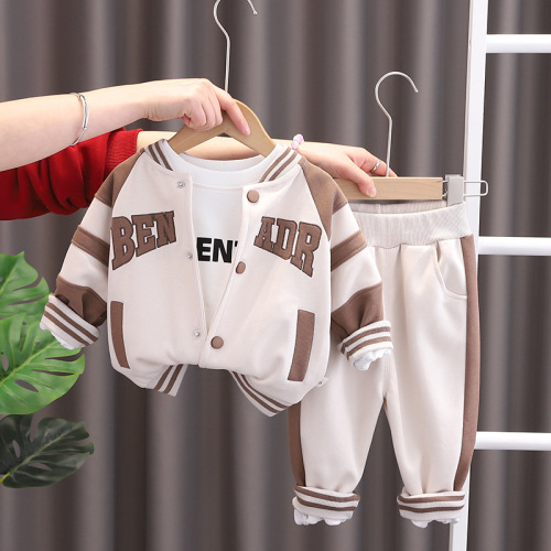 Boys' suit spring fashionable fashionable  spring children's spring and autumn letter baseball uniform three-piece set baby spring