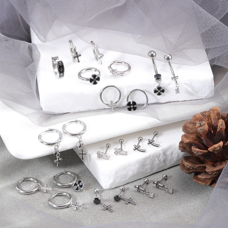 Spring 2023 Stainless Steel Diamond Nose Ring Dark Cross Gothic Zircon Nose Stud for Women detail image 3