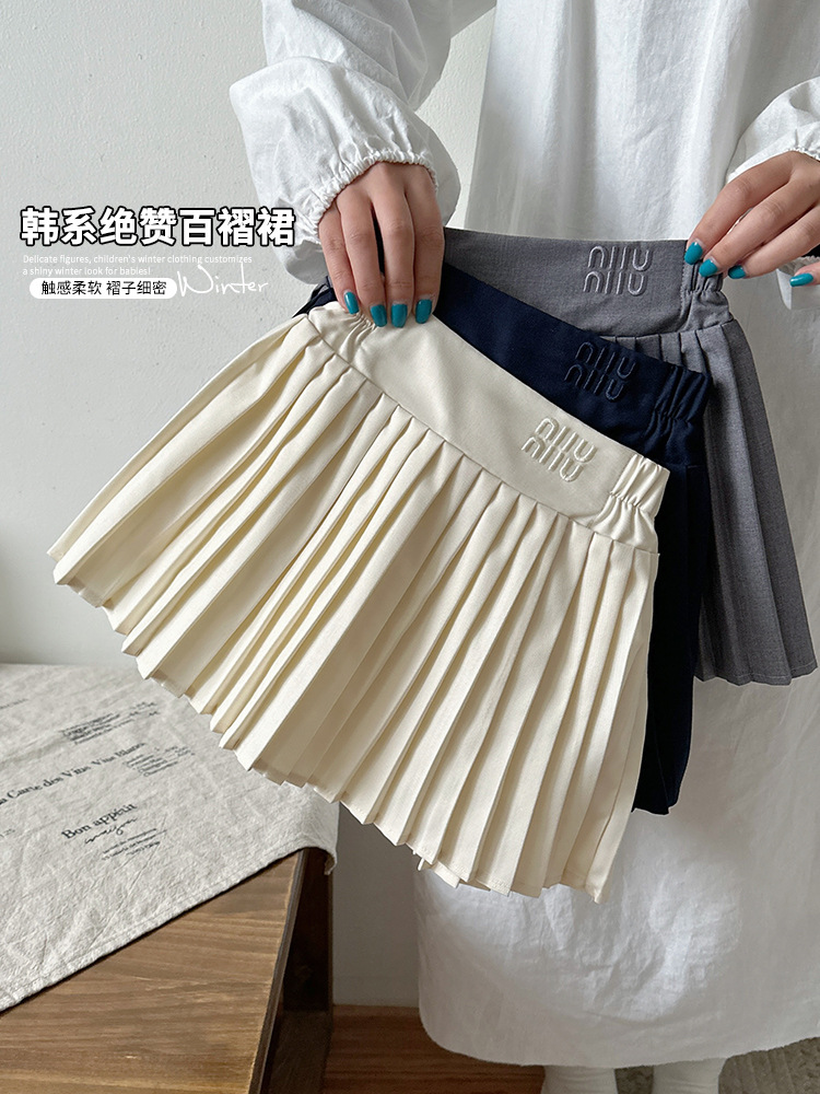 Falda plisada para niñas, primavera y otoño 2026, estilo académico infantil, falda corta, falda gris para niñas pequeñas, media falda para niñas pequeñas