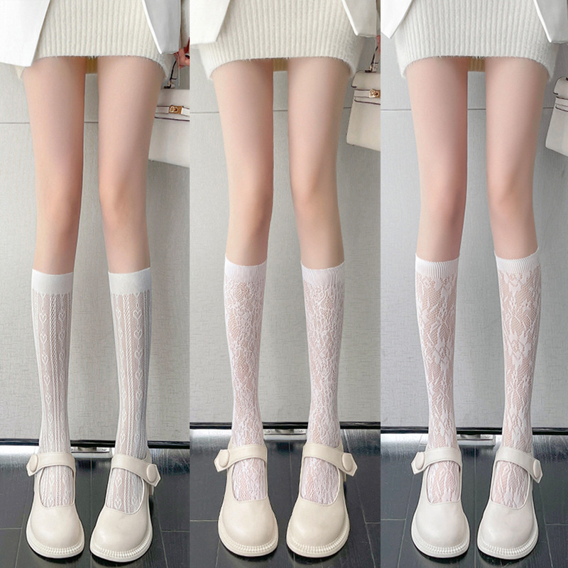 White lace calf socks women's stockings summer lolita lolita pile socks jk mid-calf length