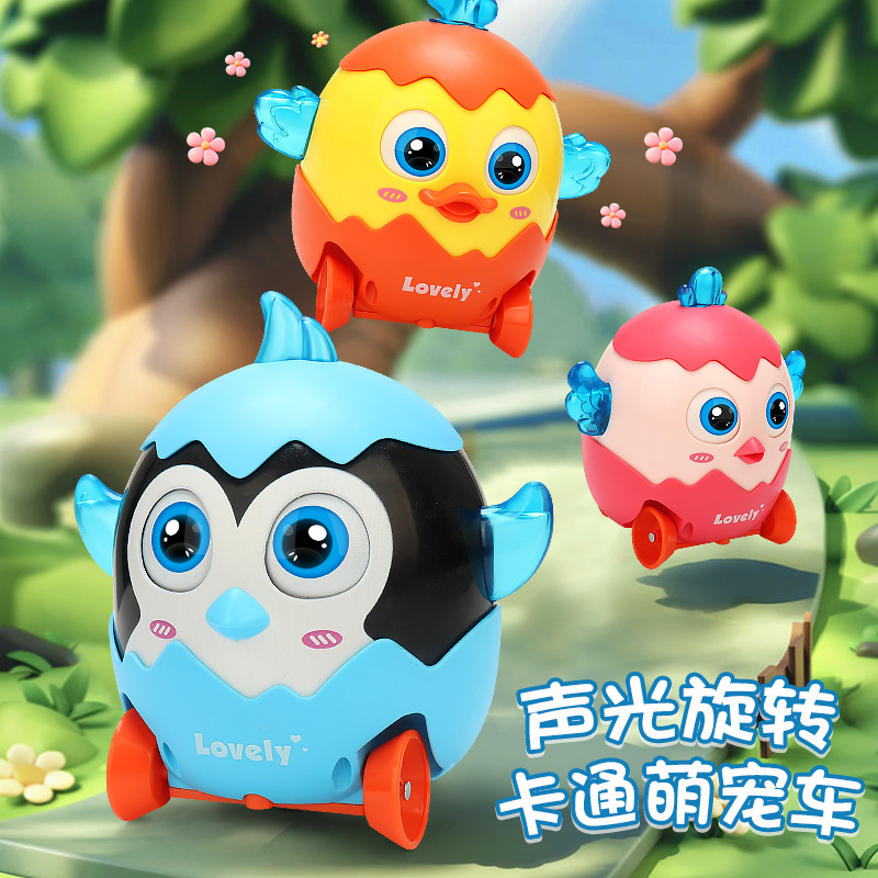 Disparar el sonido eléctrico no aterrizaje pequeño pato de dibujos animados luz de rotación de música pato pato coche de juguete al por mayor
