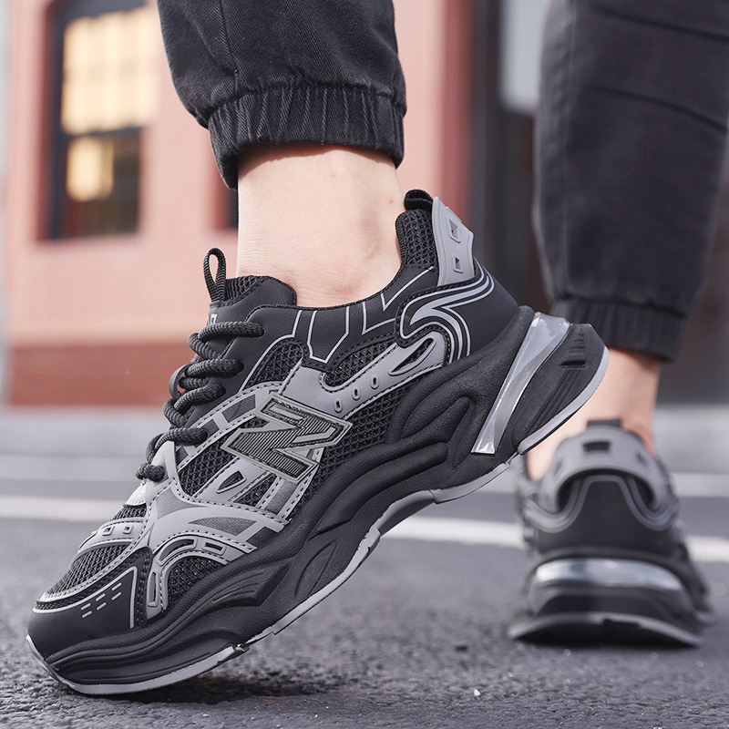 PLUS New Balance carbon gray sporty mesh dad shoes for men, thick-soled, height-increasing, versatile, trendy casual sneakers