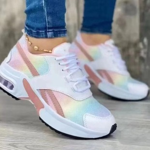 Plus size women's single-layer shoes European and American new fashion low-top shoes Daddy round toe Mid Heel lace-up mesh casual style sneaker