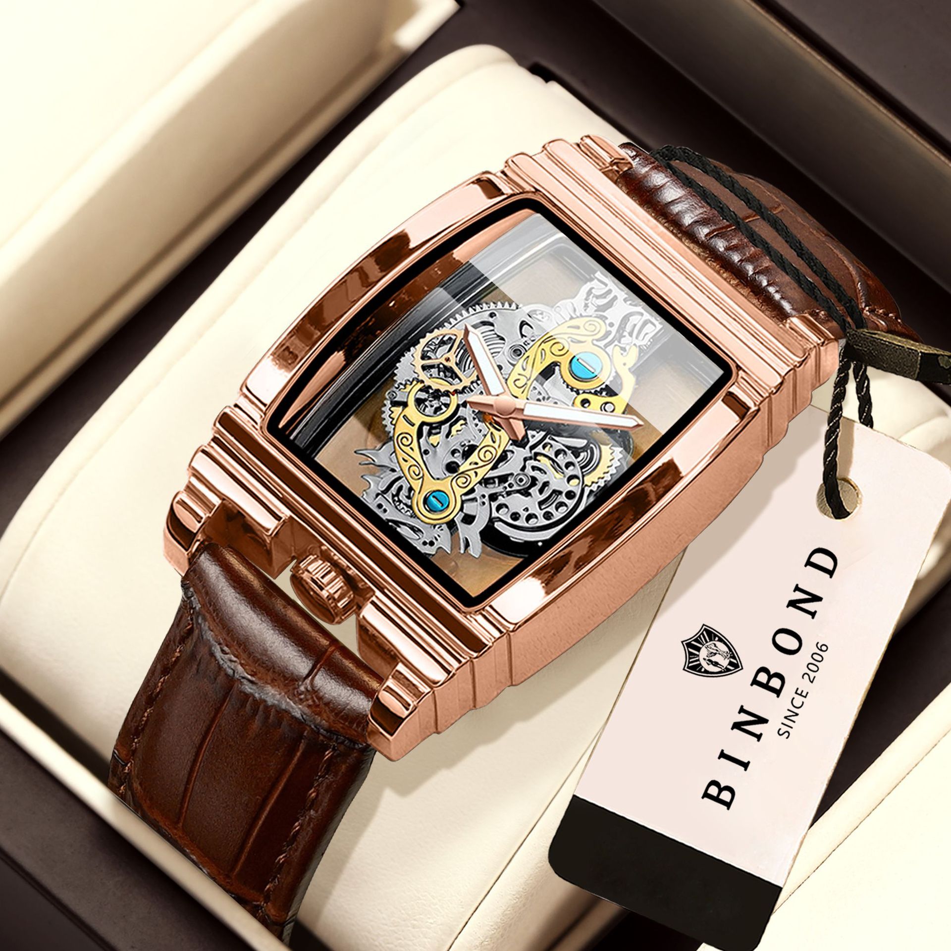 New wine barrel double-sided hollow watch full-automatic business leisure waterproof luminous Men's Watch cross-border shopee