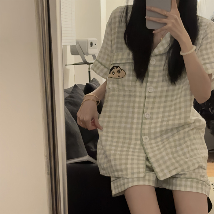 可爱KT猫纯棉纱布睡衣女秋季开衫长袖高级感条纹学生家居服套装|undefined
