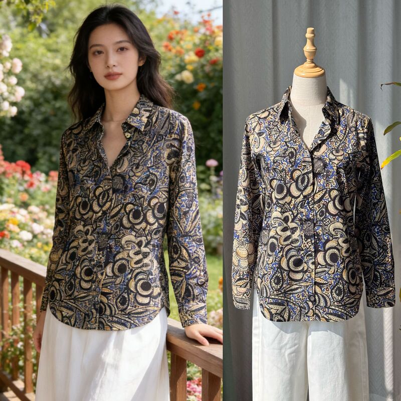 Blue Paisley Pattern · Southern French Artistic Style Paisley Print Cotton Shirt