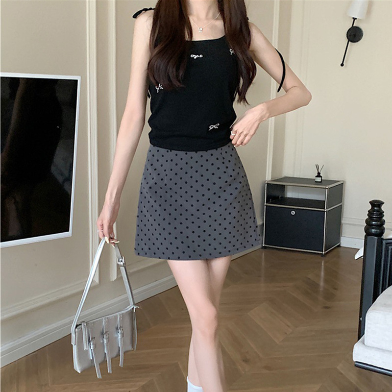 ハイウエスト水玉柄スカート レディース Aライン スリット入りミディ丈 2026夏新作 水玉柄ヒップスカートA 在庫あり