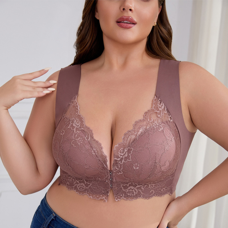 ヨーロッパとアメリカのクロスボーダープラスサイズブラジャー薄型フロントバックルベスト女性用プッシュアップ美背中フロントバックル固定カップ下着|undefined