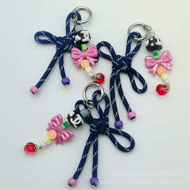 miu系多巴胺彩色挂件编织创意甜美蝴蝶结钥匙扣时尚少女包包挂饰