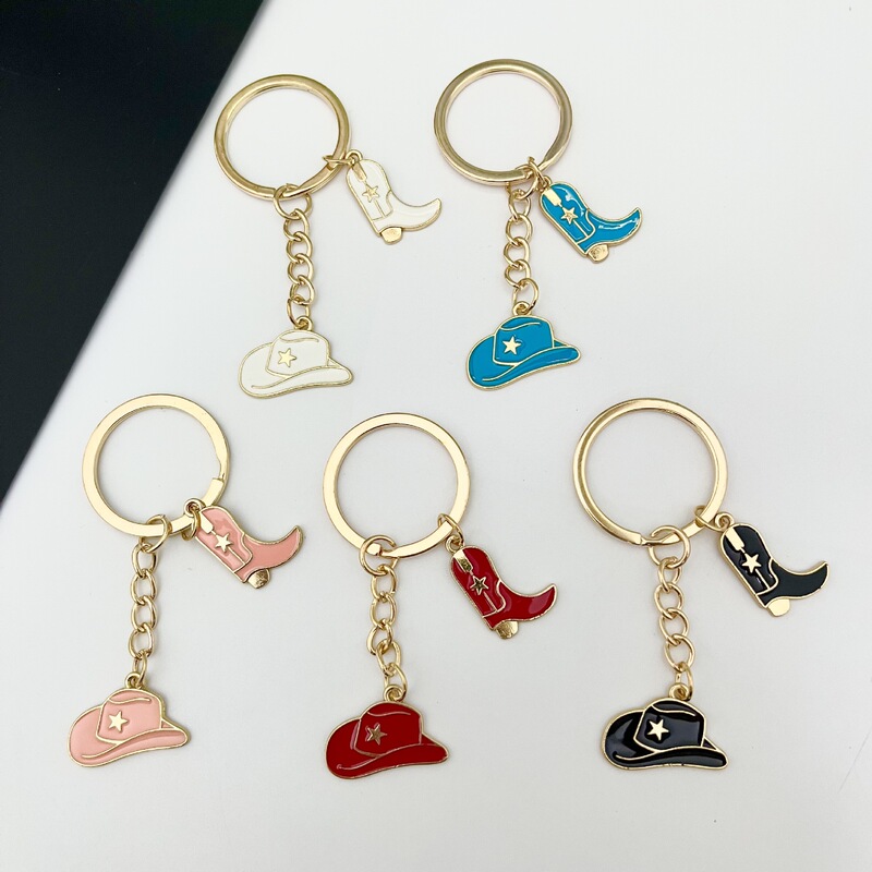 American Western Cowboy Keychain Cowboy Hat Cowboy Boots Oil Dripping Alloy Car Bag Couple Pendant Small Accessories