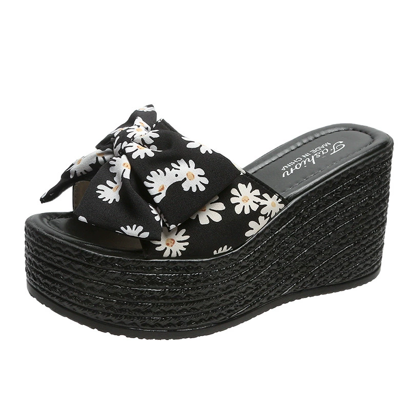 Summer slippers, comfortable fashionable footwear with bow, 2023, plus size