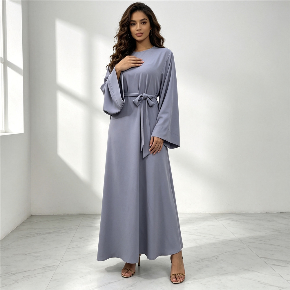 Cross-border bestseller: Simple and versatile Nida solid color long dress 6394