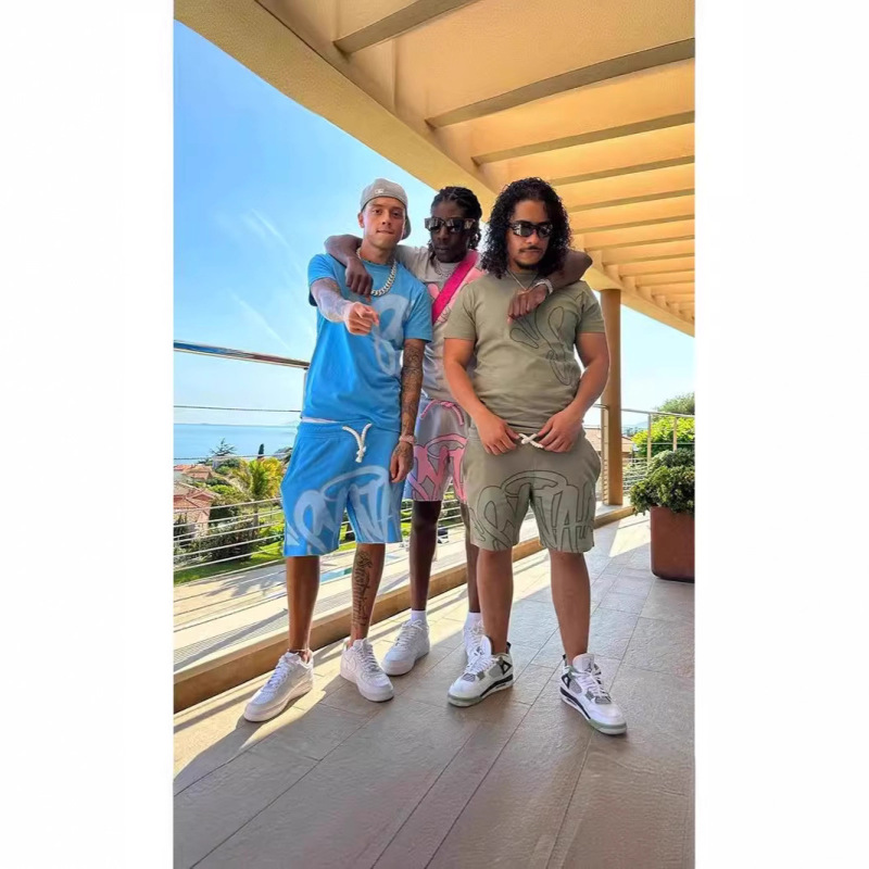 European and American-style Street Hip-hop Men's and Women's Letter Printing Loose Short-sleeved Top Men's Summer Fashion Brand Casual Sports suit European and American-style Street Hip-hop Men's and Women's Letter Printing Loose Short-sleeved Top Men's Summer Fashion Brand Casual Sports suit