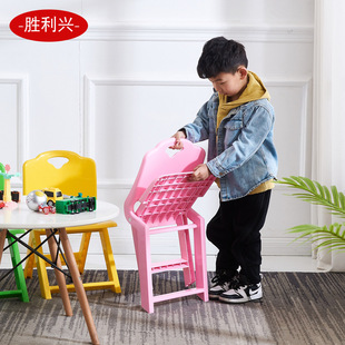 Foldable Children's Chair Kindergarten Plastic Portable Baby Dining Chair Household Outdoor Stool with Backrest Factory in stock