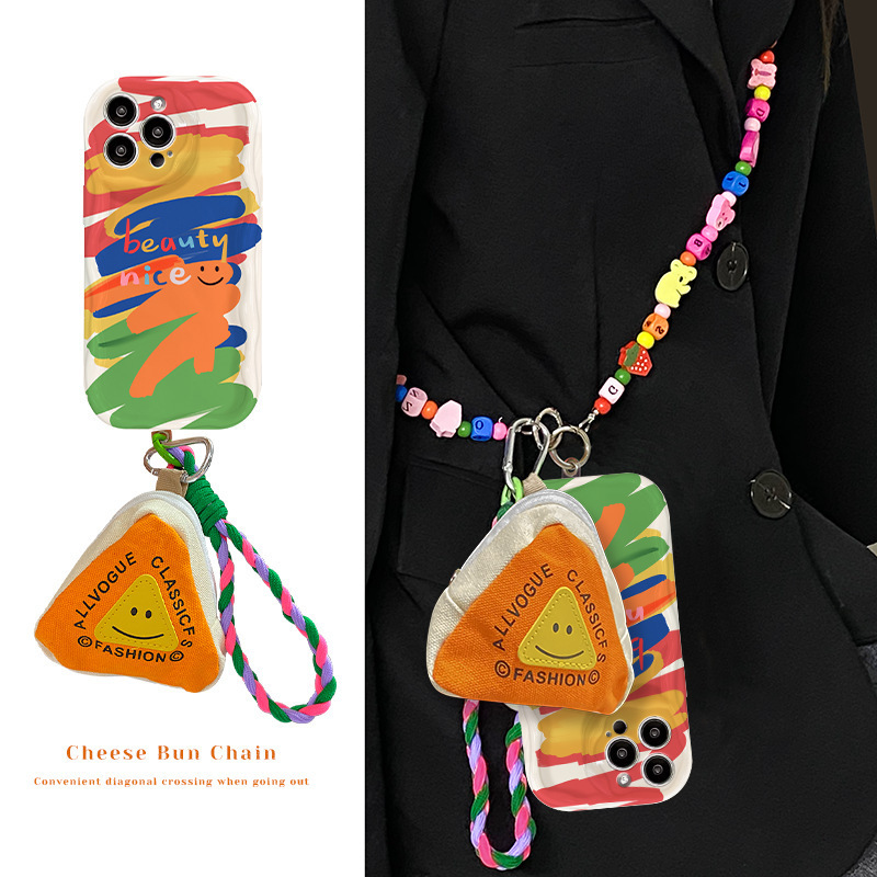 For Apple 15 Mobile Phone Case iPhone14 Rainbow Oil Painting Stick Small Wallet 13 Silicone 12 Crossbody Chain Backpack