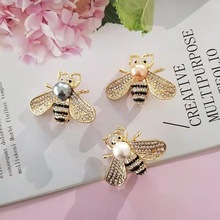 新款珍珠蜜蜂胸针韩版高档镶钻胸花别针时尚个性卡通昆虫西装配饰