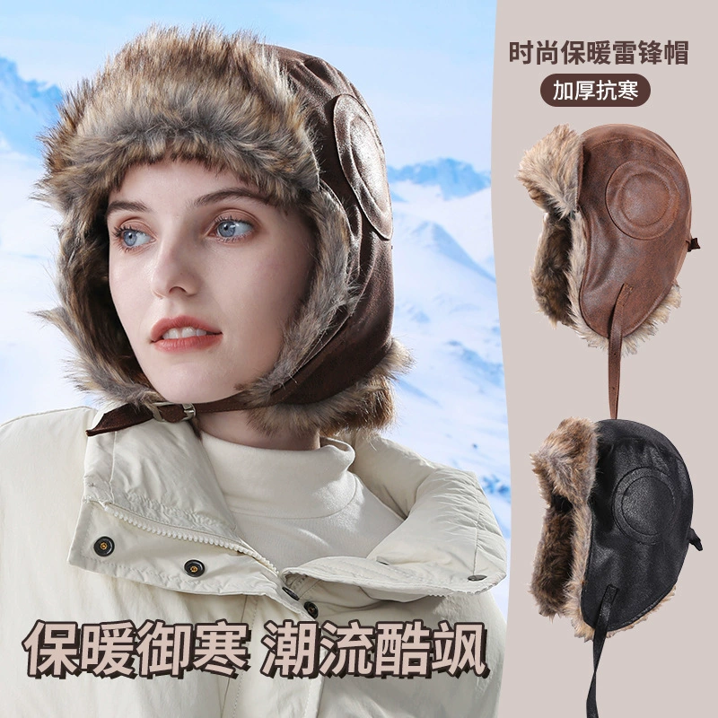 Бесплатная доставка шляпа женская осень-зима ретро Pupi плюс бархатная крышка Lei Feng езда на открытом воздухе ветрозащитная и холодная теплая ушная шляпа