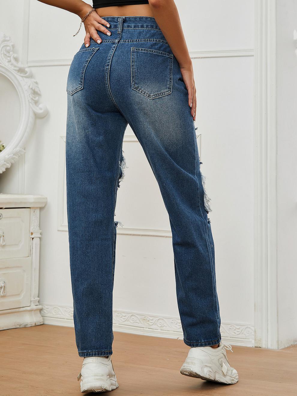 Distressed Straight-Leg Jeans Image 6