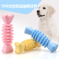 Cross-border new pet training toy, milky fish bone flavored chew toy, dental resistance, durable bite TPR foam dog toy