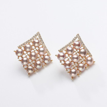 淡水珍珠几何菱形耳钉女2025新款淡水珍珠耳饰韩国版网红个性耳环