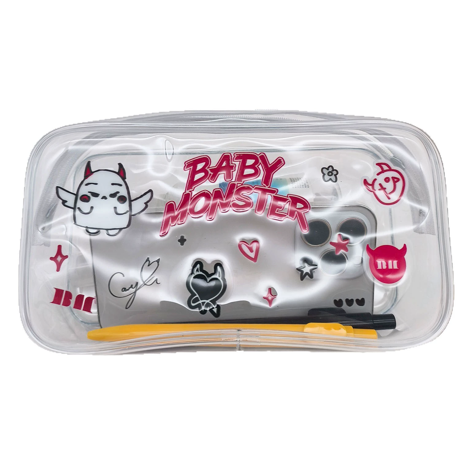 Косметичка-пенал ПВХ BABYMONSTER, 19×10,5×6 см, портативная прозрачная сумка