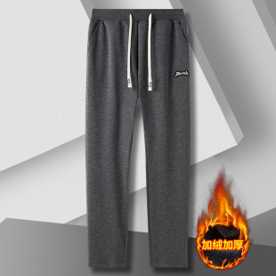 Knitted fleece-lined thickened men's elastic waist warm casual pants for autumn and winter youth sports long pants men's th233688