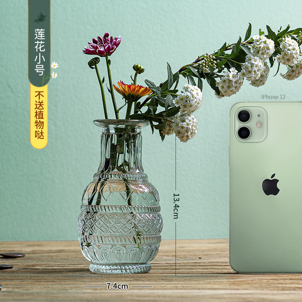 Madrid's French retro glass vase transparent small -caliber flower…