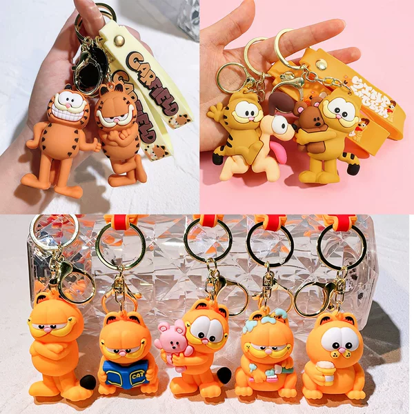 2025 Garfield Keychain Cartoon Cat Key Pendant Soft Rubber Anime Small Wholesale Car Key Chain Ornament