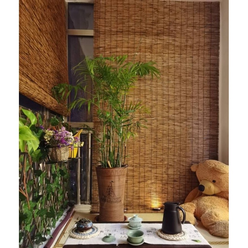 Finely Woven Reed Curtains, Straw Mats, Bamboo Curtains, Rolling Curtains, Rustic Decoration, Vintage Ceiling Sunshade Curtains, Partition Wall Decoration