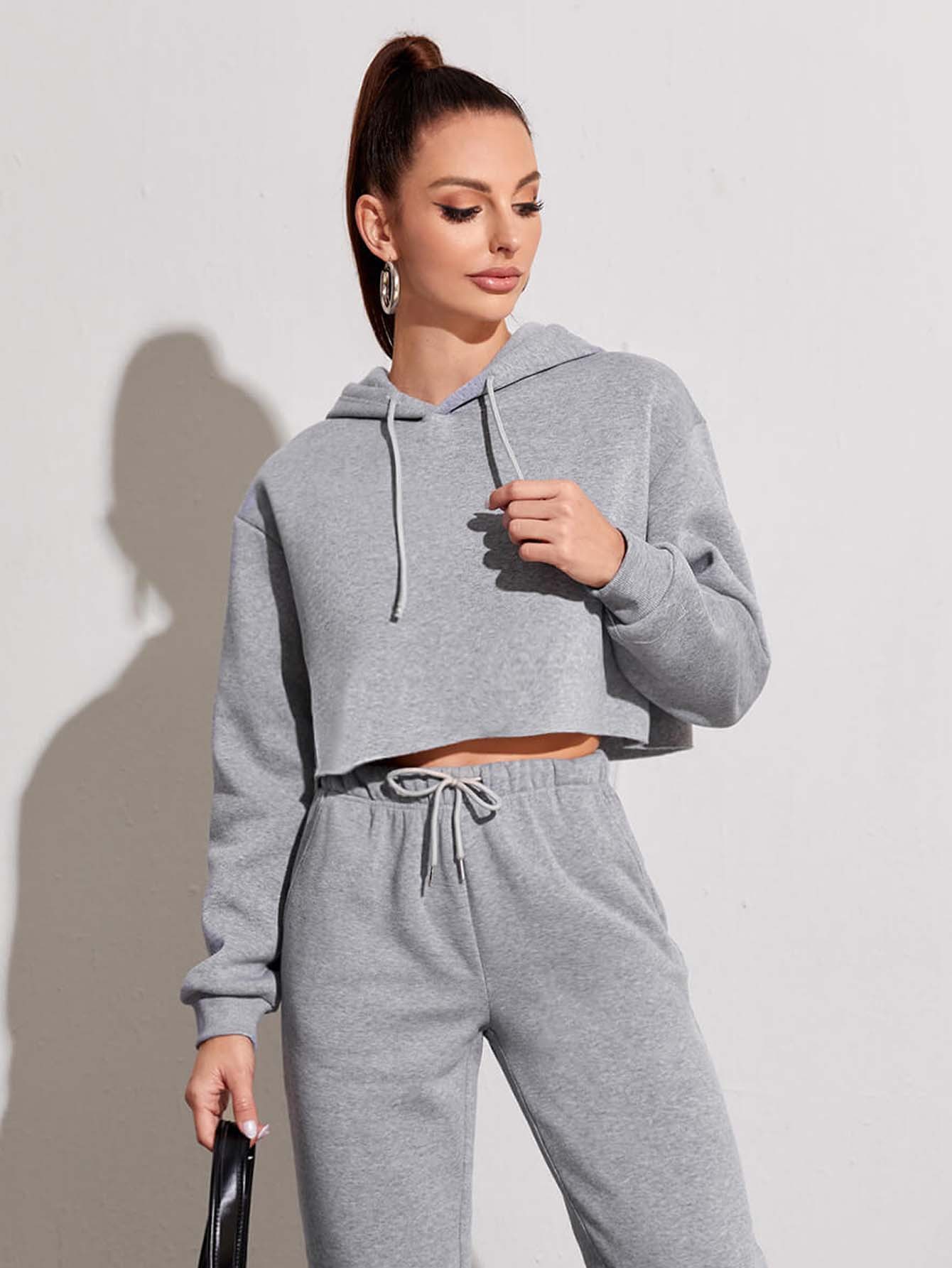 Fleece Solid Color Short Navel-Exposed Hooded