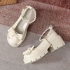 Comfortable footwear English style with bow from pearl platform for leather shoes, 2023 years, trend of season, British style